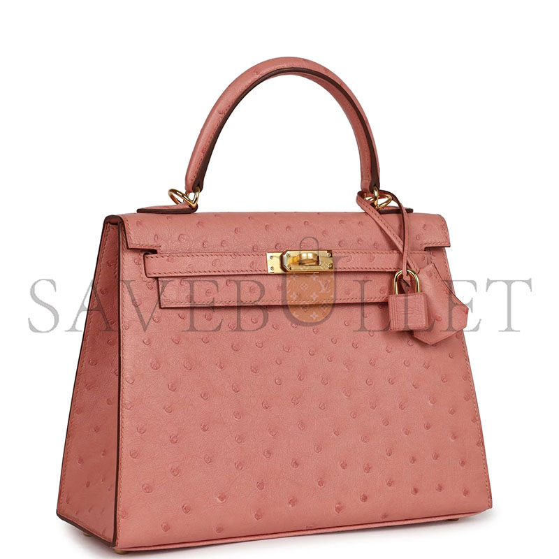 HERMÈS MASTER KELLY 28 CERAMIC POWDER OSTRICH GOLD HARDWARE (28*22*10cm)